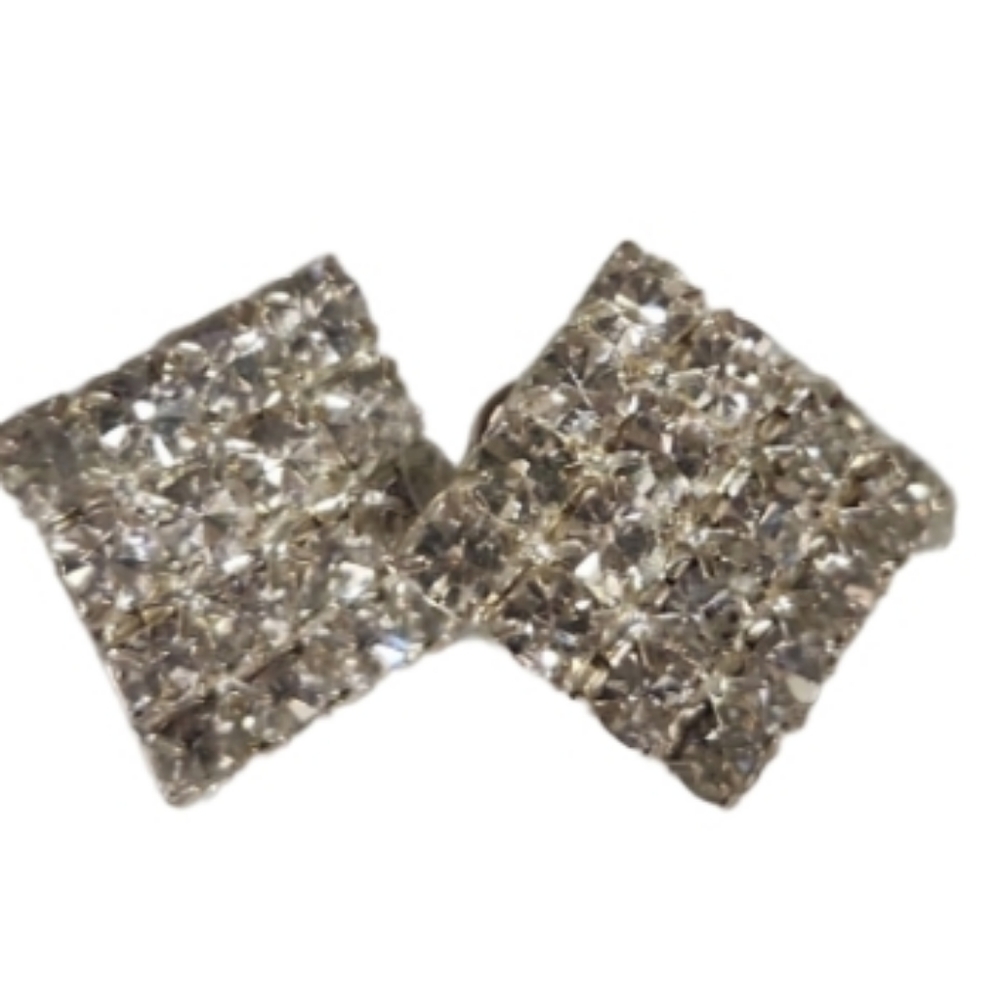 Vintage square rhinestone earrings silver